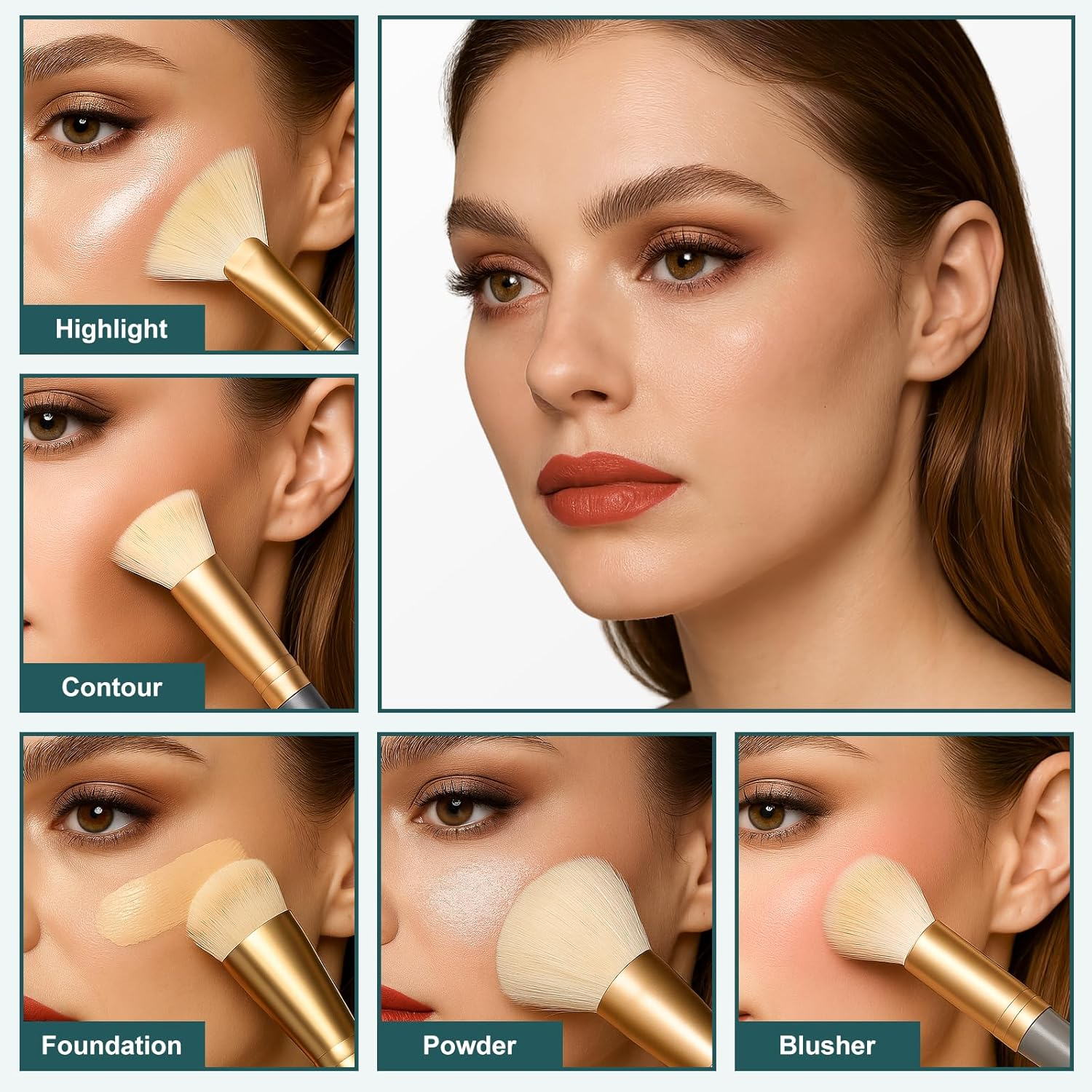 Dtxdtech Makeup Brush Set 10 Pcs with Travel Bag,Natural & Vegan Bristles, Professional Foundation, Contour, Eyeshadow & Blush Brushes, Blue image number 5