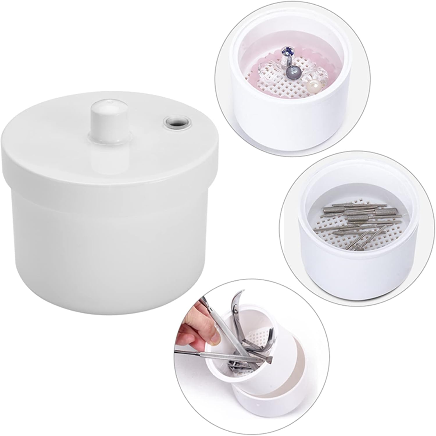 NSXAYIWE round Disinfectant Box, Durable Plastic Steriliser Pot, Practical Removable Tray and Self-Draining Basket Design, Nail Tool Steriliser image number 6