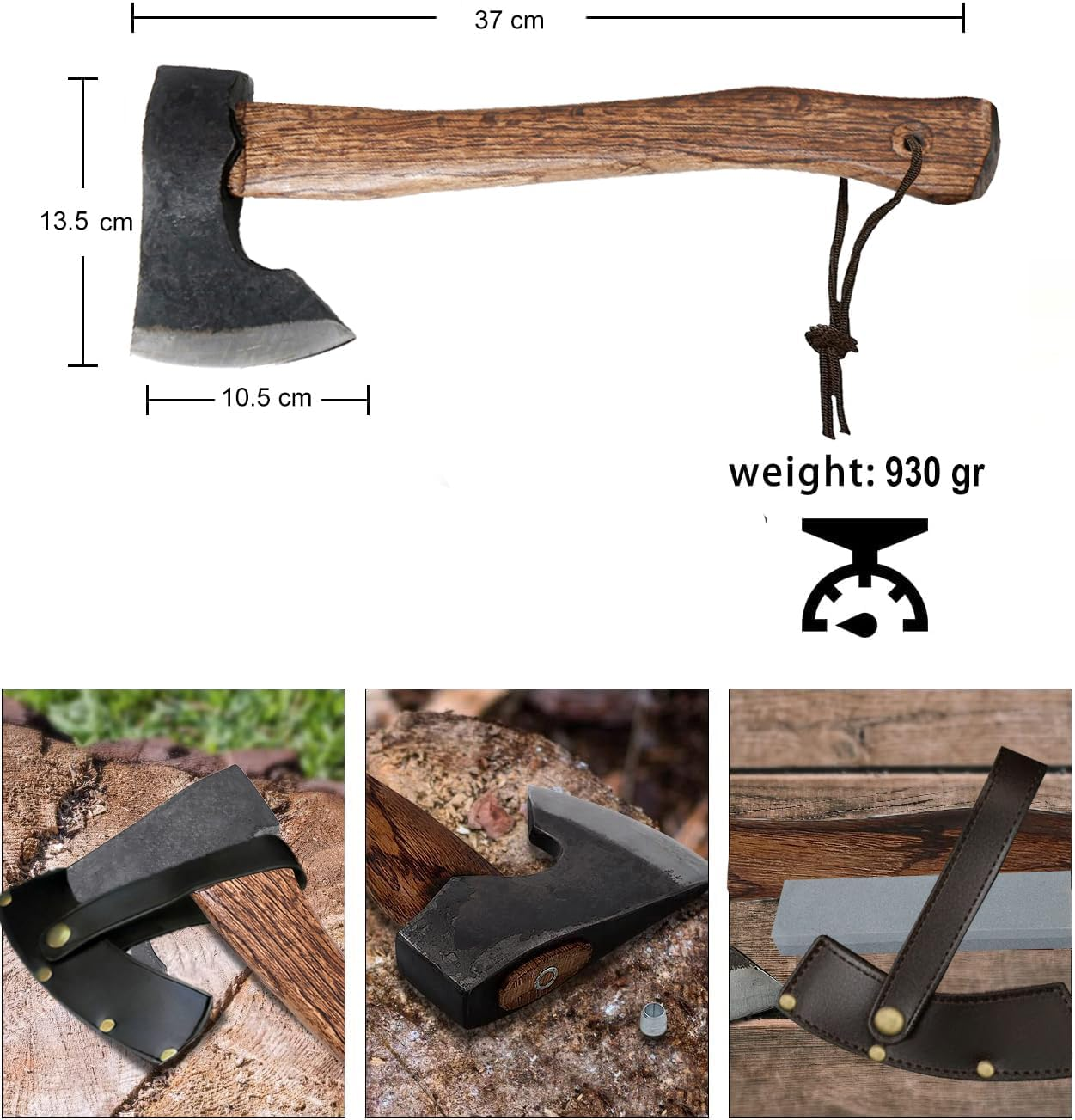 Wood Axe Small Outdoor Camp Hatchet for Splitting and Kindling, Hand-Forged with Sheath High Carbon Steel Garden Camping Tools Survival Chopping Forged Viking Axe with Beech Handle image number 4