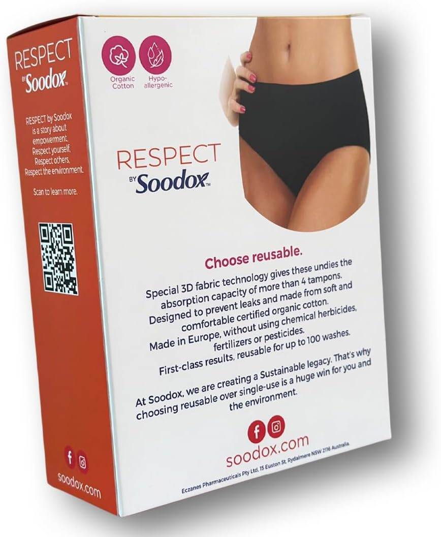 Soodox Respect Organic Cotton Period Undies | Reusable | Soft & Comfortable | up to 100 Washes | Washbag Included | High Absorbency (Medium) image number 4