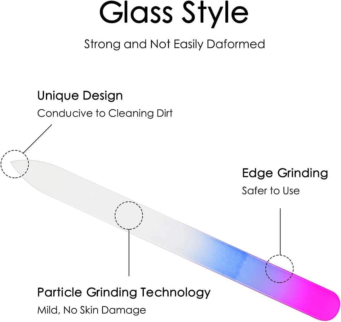 URAQT Premium Crystal Glass Nail File Set, 3 Piece Professional Nail Care Set, Double Sided Emery Board, Manicure Pedicure Tools, Nail Strengthener, Buffer