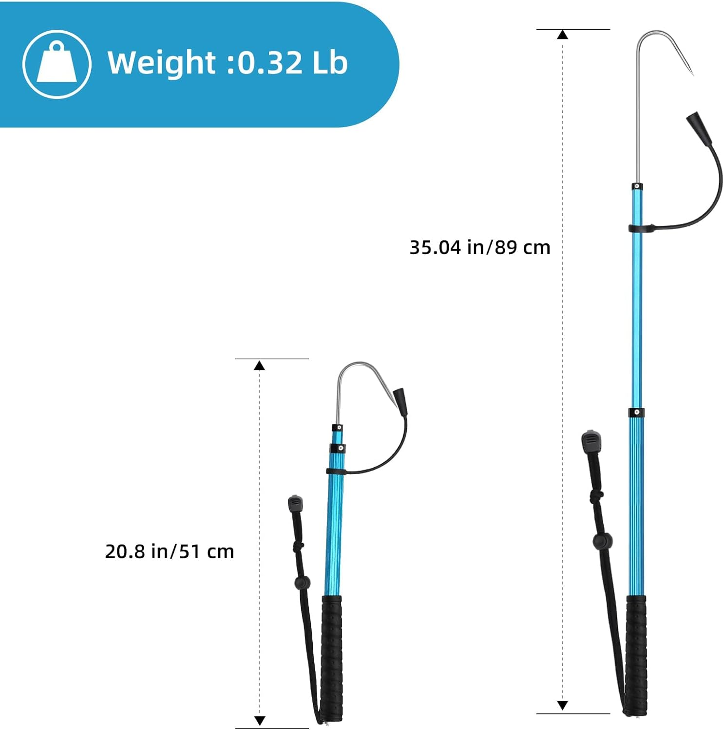 KOMCLUB Telescopic Fishing Gaff, Aluminum Fishing Spear Hook Tackle, Portable Fish Gaff Pole with Nonslip Handle, for Freshwater and Saltwater Fishing Offshore, Float When Extending image number 6