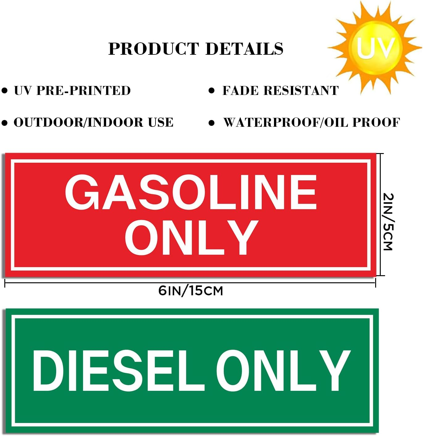 6-Pack Diesel Only & Gasoline Only Sticker Sign - Fuel Storage Decals/Fuel Can Marker | Weatherproof Adhesive Decal for Your Truck, Tractor, Fuel Can - 6X2Inch image number 2