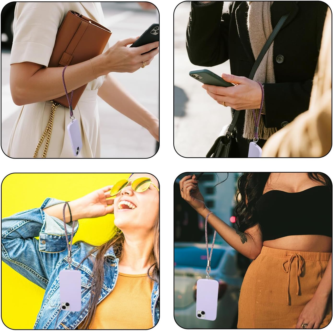 BOXOB 4Pcs Rhinestone Phone Wrist Strap, Bling Cellphone Lanyard Anti-Lost Moblie Phone Wristlet Holder with Tab Metal Keyring & Short Tether for Women Keys Purse (4 Colors) image number 1