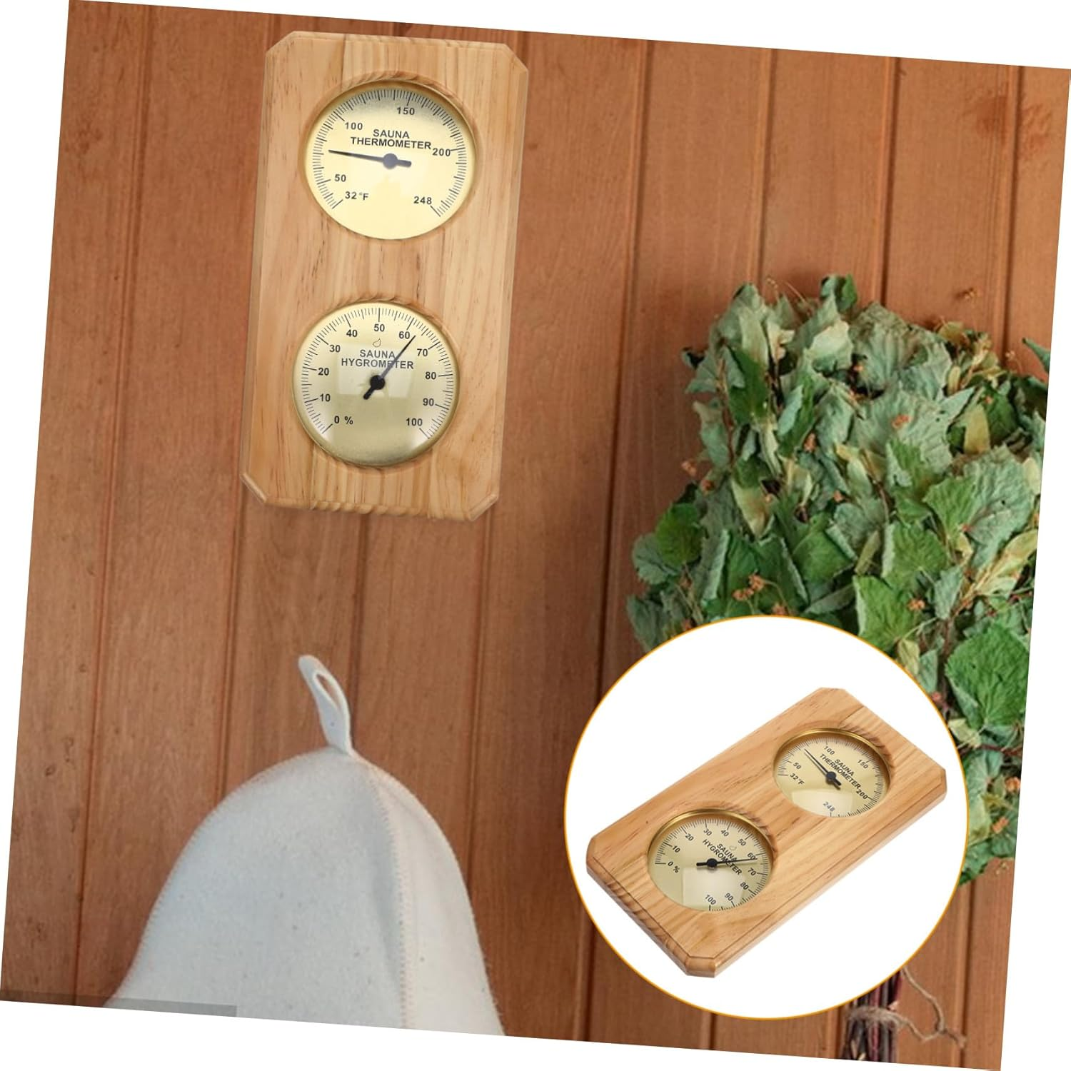 Kisangel Sauna Wall Thermometer Hygrothermograph High Temperature Resistant Indoor Temperature Humidity Gauge for Home Sauna Accessories Practical Hanging Measurement Tool image number 4