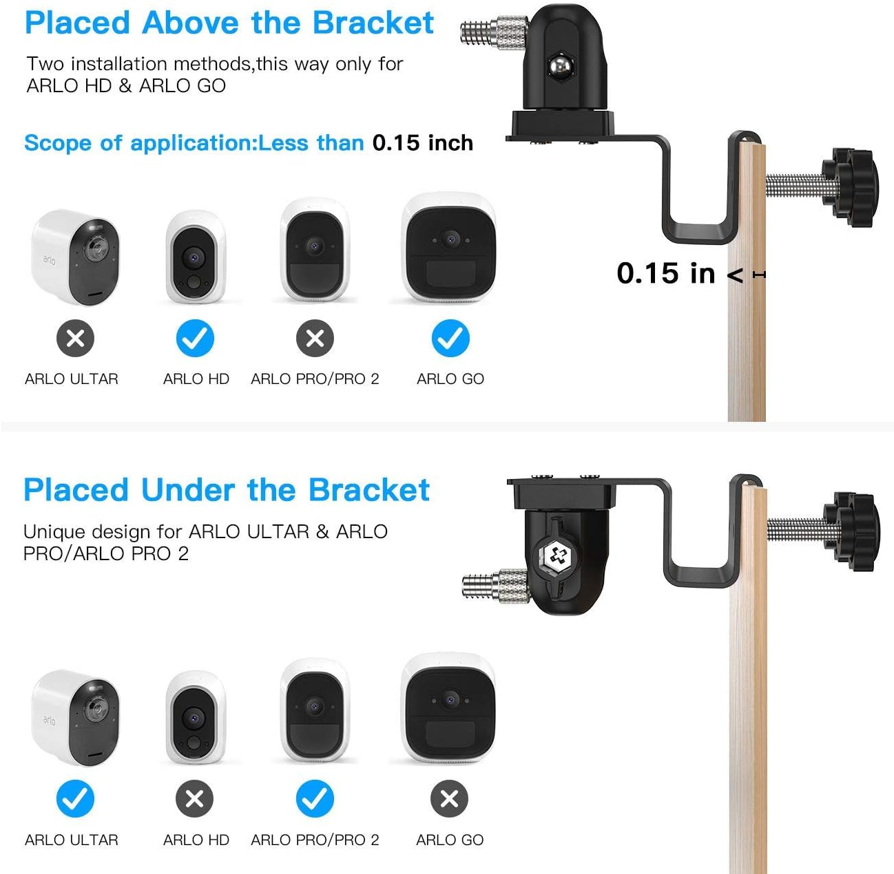 HOLACA Gutter Mount for Arlo Pro3, Arlo Pro 4, Arlo Pro 2, Arlo Ultra/Ultra 2, Arlo Essential, Eufycam 2/ 2C/ E Camera Weatherproof Arlo Accessories Outdoor Mount(1 Pack, Black) - Black image number 4