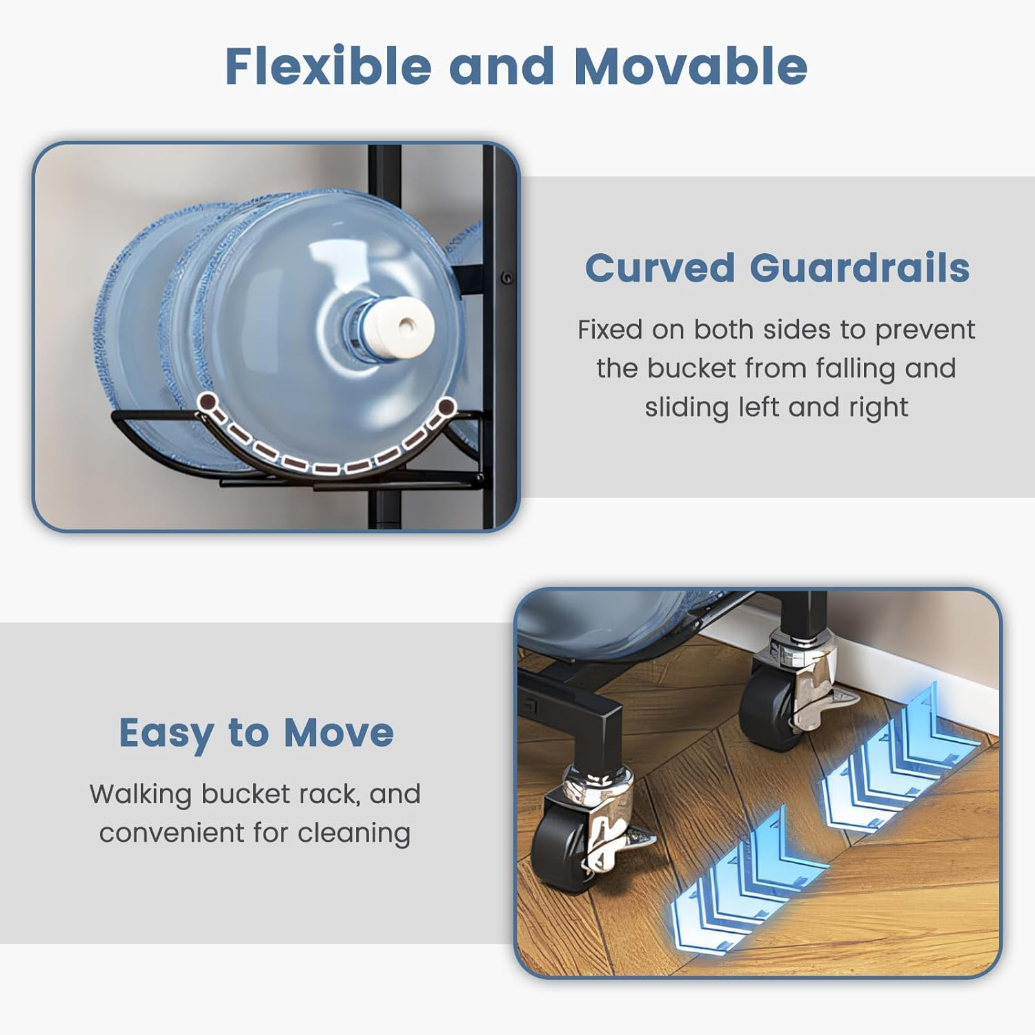 5 Gallon Water Jug Holder with 4 Wheels, 3-Tier Movable Water Bottle Rack Heavy Duty Foldable Water Jug Stand Water Bottle Holder Water Cooler Jug Storage Rack for 6 Bottles image number 6