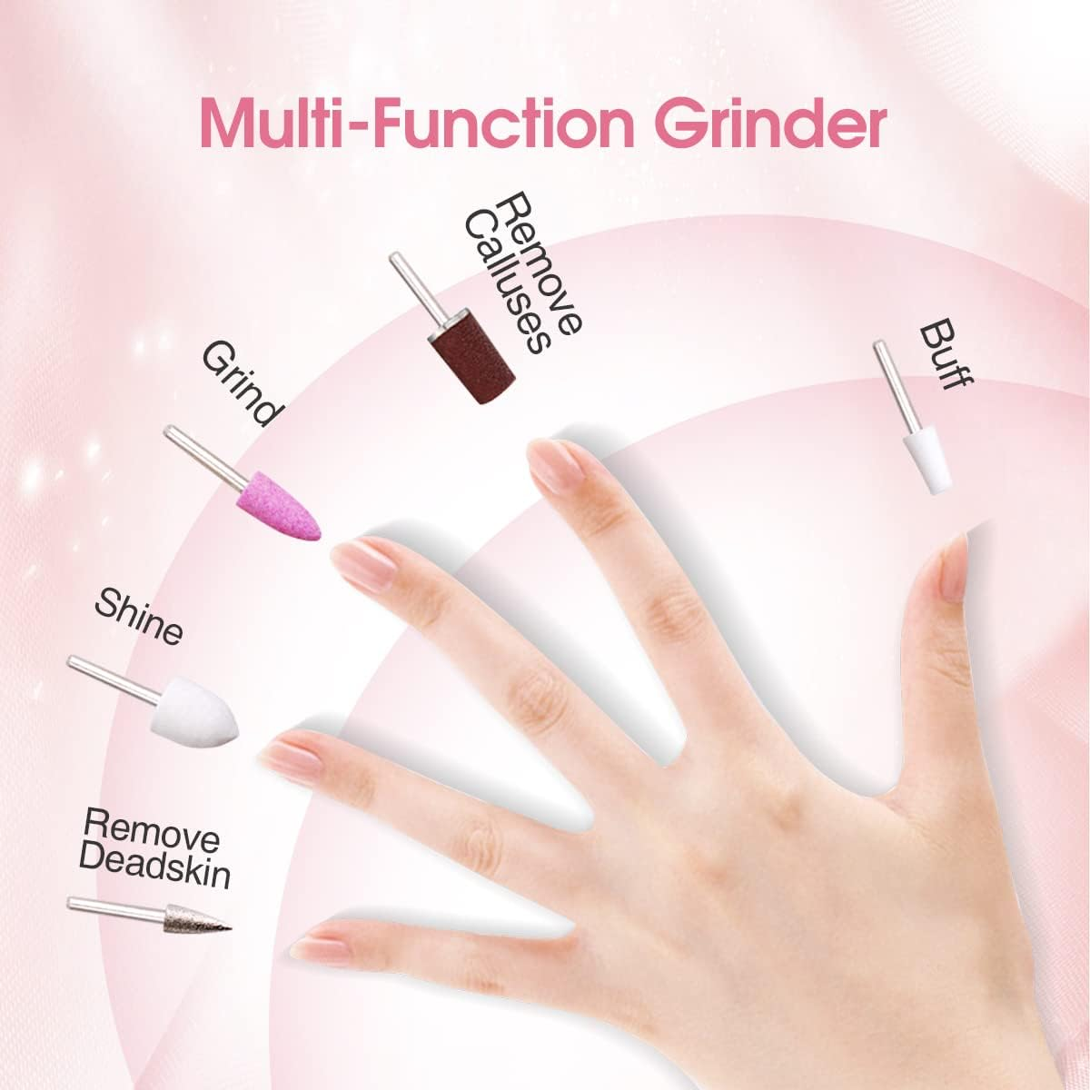 Touchbeauty Electric Nail File Drill with 10Pcs Nail Bits for Natural Nails, Manicure Pedicure Set with UV Light Stand, Nail Buffer Drill Polisher Fingernails Toenails Care Set Pink Color