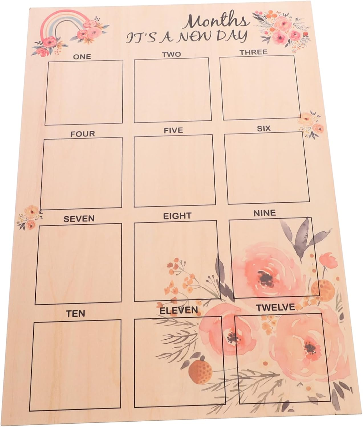 Newborn Milestone Photo Frame Months Growth Record Board Wooden Desktop Display for Keepsake Memories for Shower and Parents image number 6