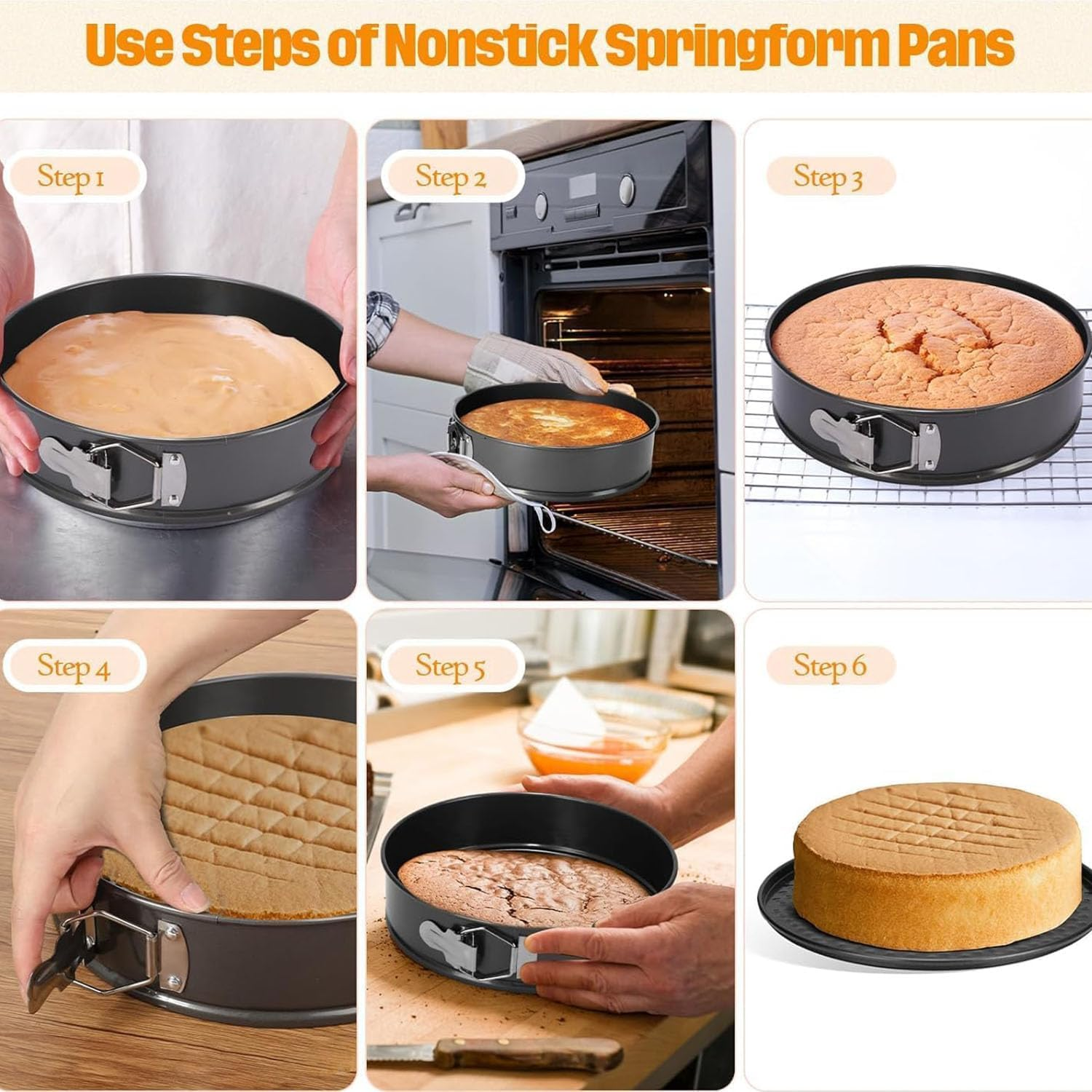 Roczential 3-Pack Springform Cake Pans, Non-Stick Cheesecake Pans with Removable Base, Leak-Proof round Cake Pan Set round Springform Molds (22Cm + 24Cm + 26Cm) image number 3