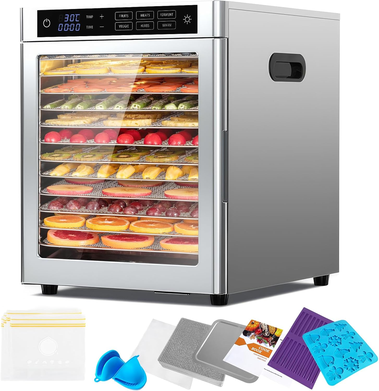 Oiyocemo Stainless Steel Food Dehydrator, 8 Tray Fruit Dryer Machine with Free Recipe Book, Bpa-Free, 30~90℃ Temperature Setting, Max 24H, Dehydrator Food Dryer UK for Vegetables, Meats image number 5