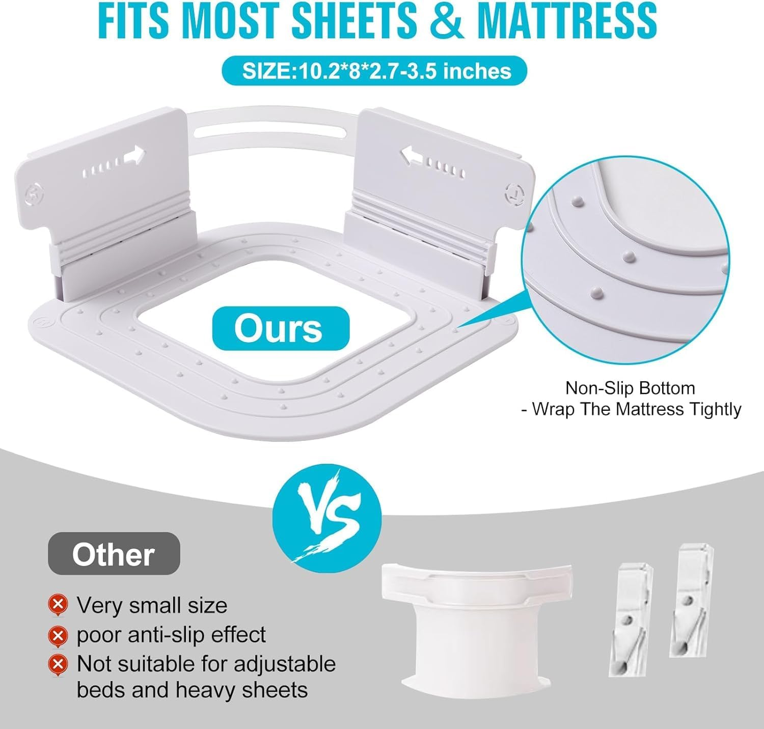 Bed Sheet Holder, Fitted Sheet Holder, Lock Bed Sheet Clips and Fasteners, Sheet & Pillowcase Sets, No More Loose Sheets, Easy Installation (White) - Grey image number 2