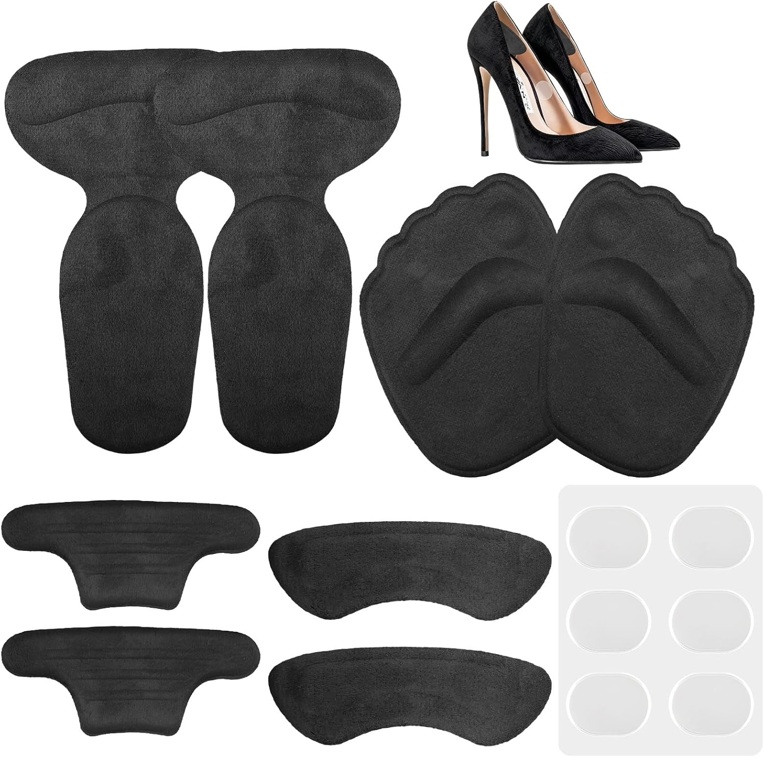 14 Pcs Heel Grips Liner Cushions Inserts, Self-Adhesive Tongue Pads Heel Grip for Shoes for Women and Men, 5 Shapes to Anti-Slip Improve Shoe Fit & Prevent Foot Pain Blisters (Black) image number 4