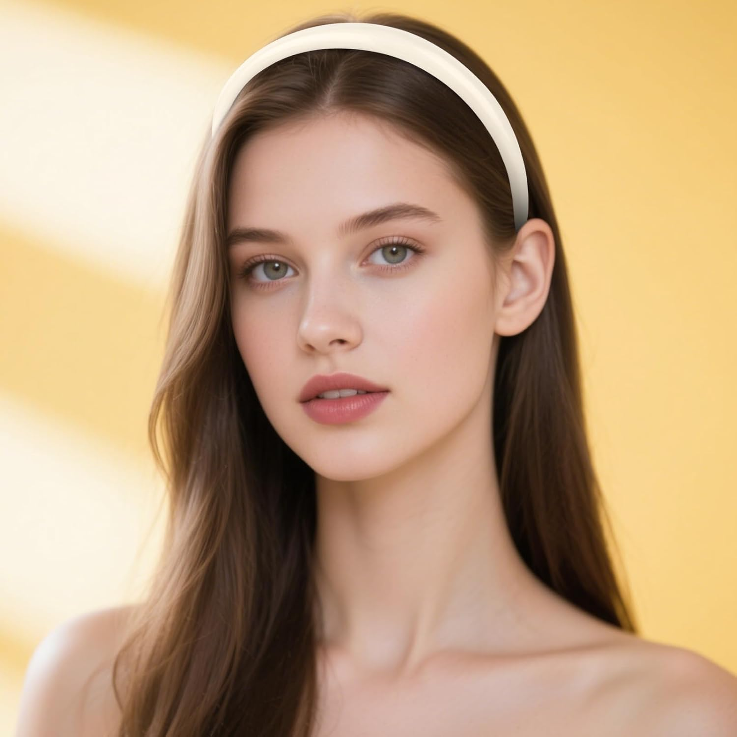 Exipsat Sponge Headbands, Black Headband, 2 Pieces, Satin Hair Bands, Wide Headbands, Padded Hair Band for Women (Black, Beige) image number 3