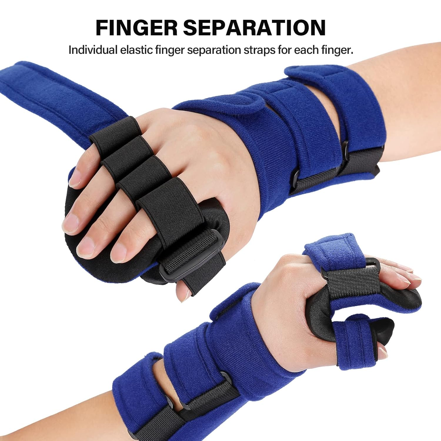 HOOMTREE Right&Left Resting Hand Splint Stroke Resting Hand Splint with Finger Separator Functional Immobilizer Wrist Finger Support Brace for Pain Relief,Sprain Fracture,Tendonitis (Right,Blue) - Left,Blue image number 2