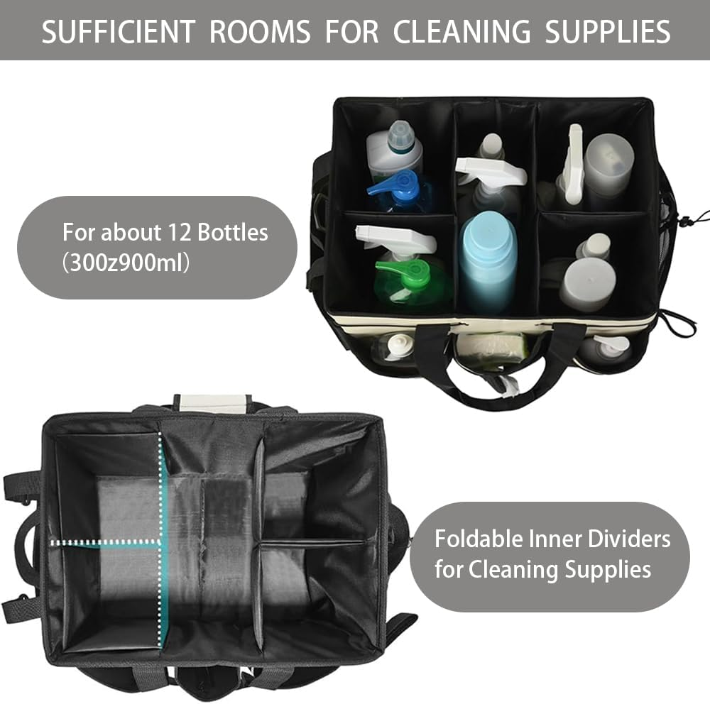GUDAJIN Cleaning Organizer with Handles, Housekeeping Tote Cleaning Supplies Organizer with Shoulder Straps and Multi-Purpose Pockets, Large Organizer for Home and Bathroom Cleaning Supplies
