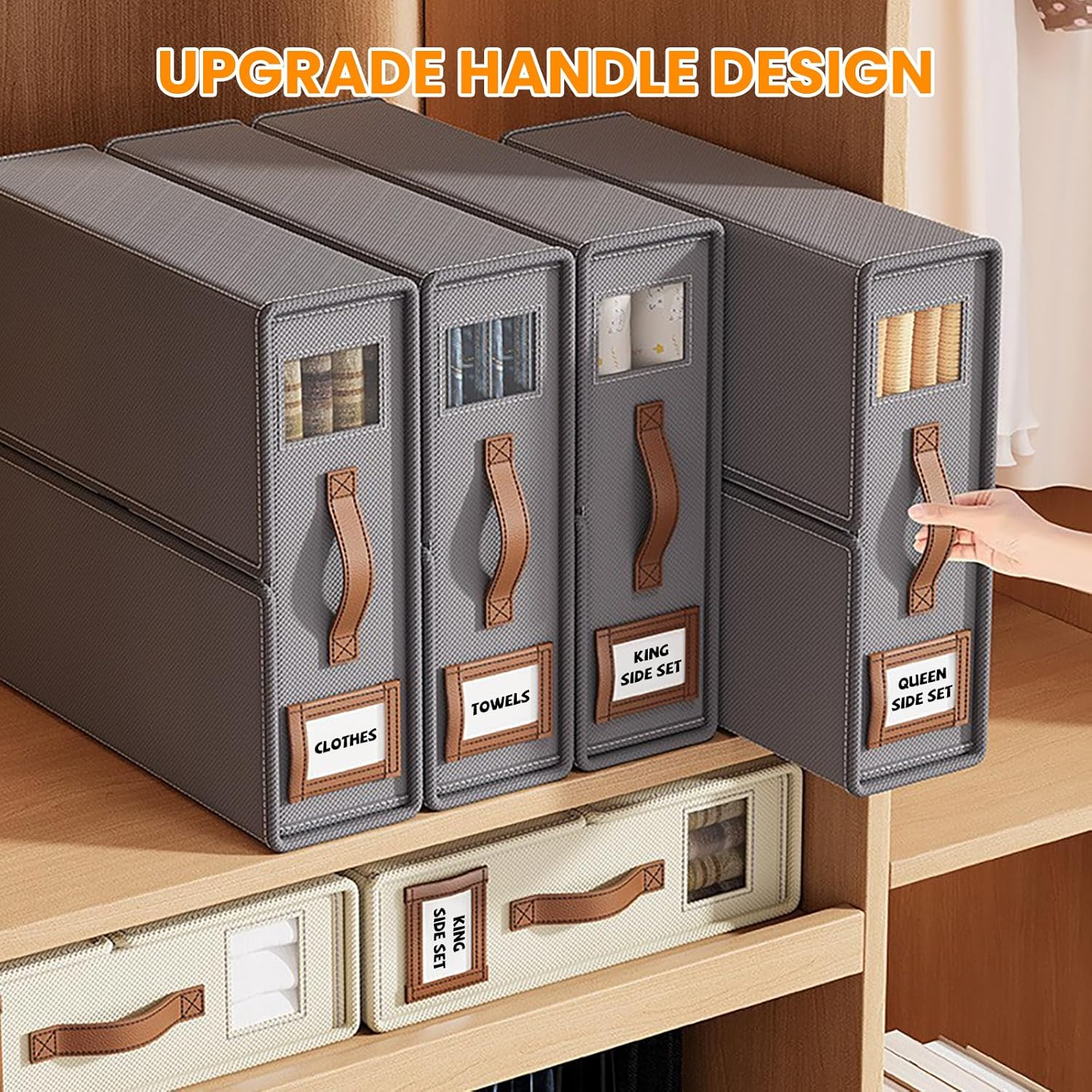 4 Pack Bed Sheet Organizers and Storage, Foldable Linen Closet Organiser with Window and Label, Home Storage & Organisation for Bedding Sheets,Duvet Covers,Blankets (Grey) image number 6