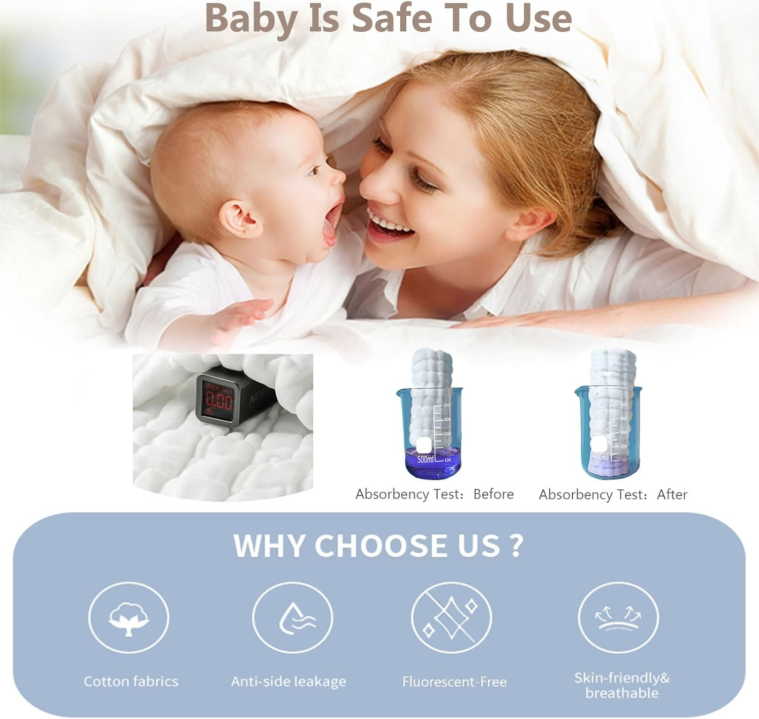 10-Pack Muslin Burp Cloths for Baby, 100% Cotton Baby Washcloths, Soft Washcloth& Absorbent Baby Towel, 20''X10'' Large Size, Suitable for Boys and Girls（White） image number 5