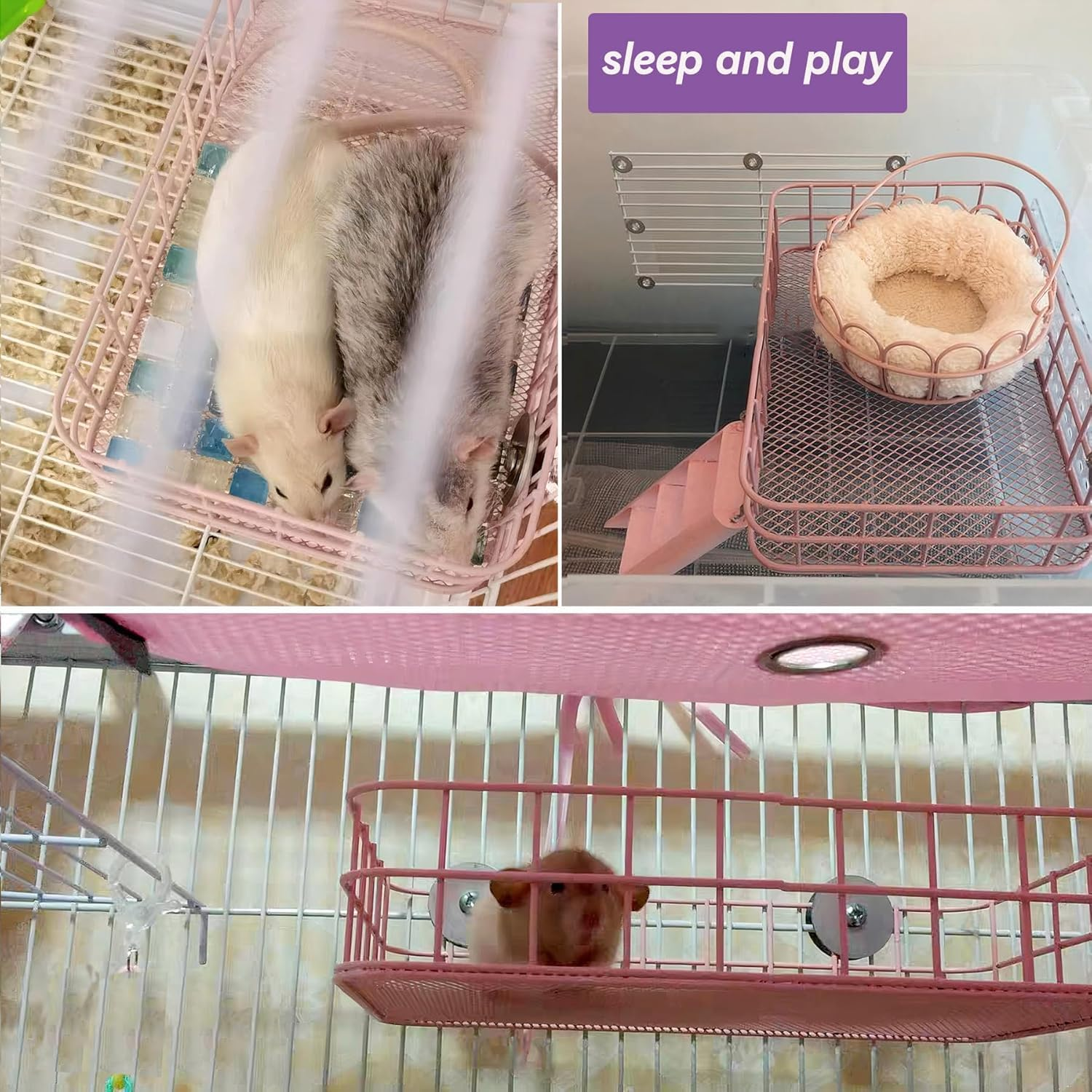 Rat Platform Hanging Ledge Metal Ferret Bed Squirrel Cage Hammock Small Animal Habitat Nest Mat for Hamster, Sugar Glider (Pink, 25 * 16 * 7CM) image number 2