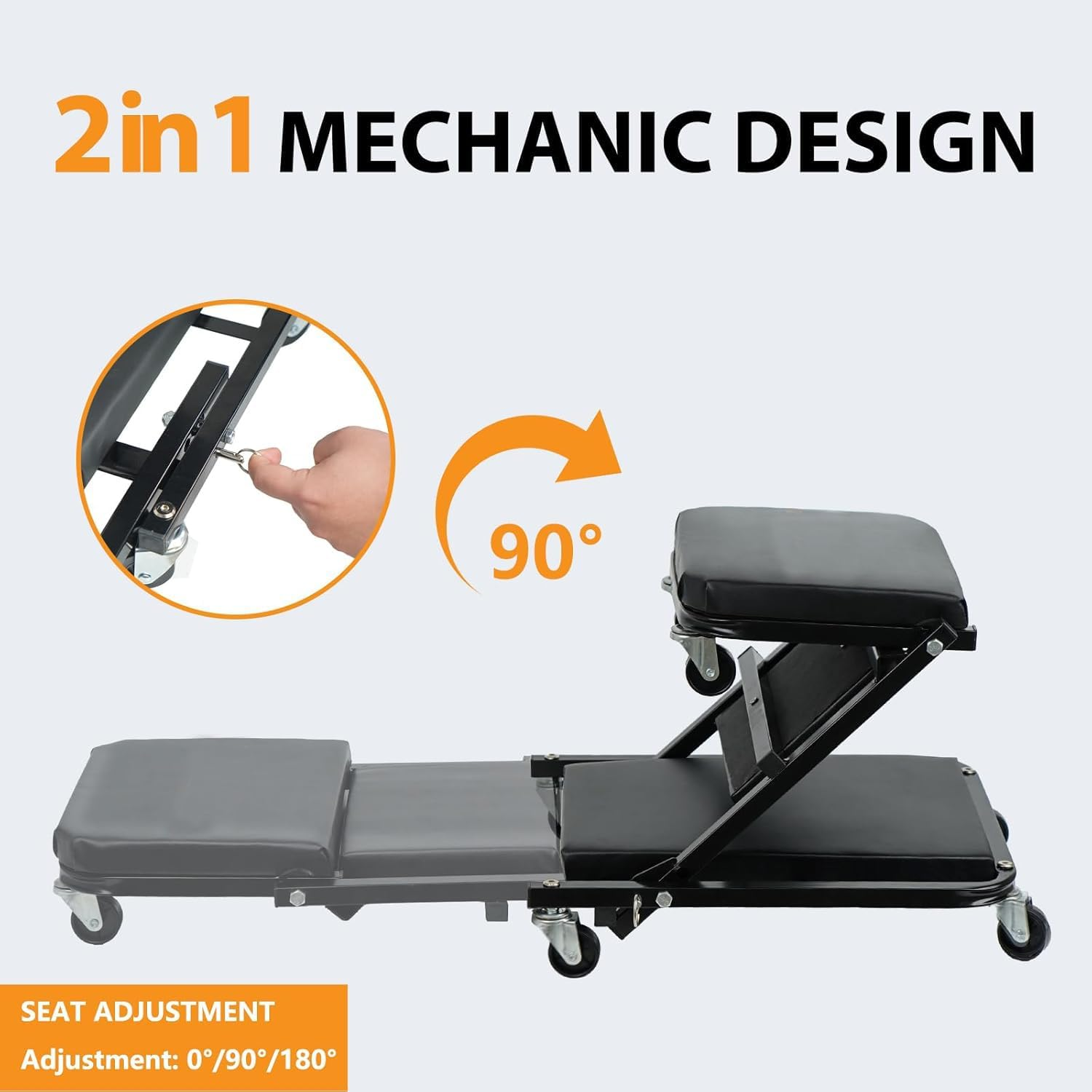 36" Mechanic Creeper, Car Maintenance Deck 2 in 1 Rolling Folding Car Z-Creeper Seat Adjustable Roller Garage Chair, Lay down or Sit image number 6