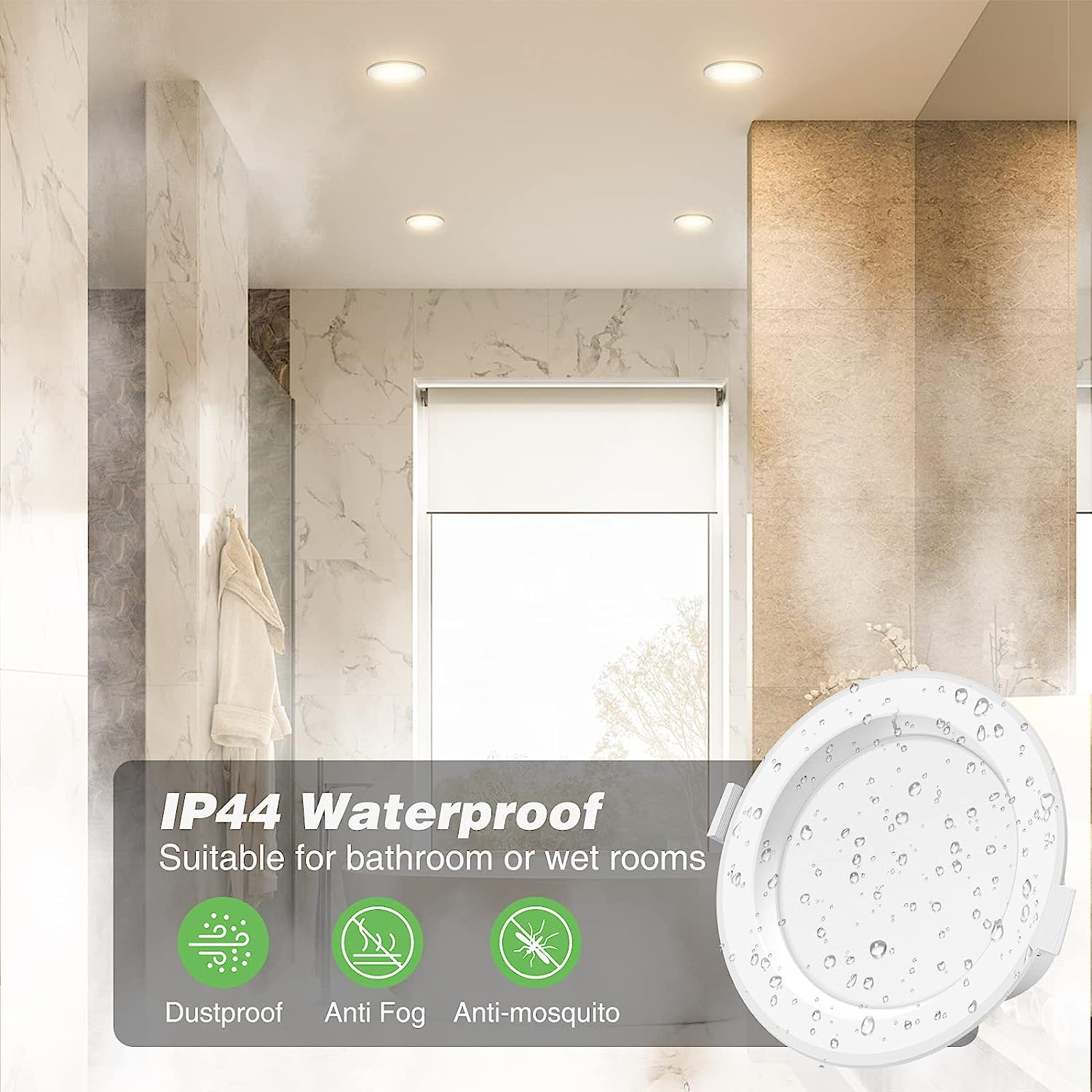 ALUSSO 12W LED Recessed Ceiling Light Dimmable IP44 Spotlight,3000K 4000K 5700K, 90-100Mm Cutout,Suitable for Bathroom,Bedroom,White, Pack of 10 image number 1