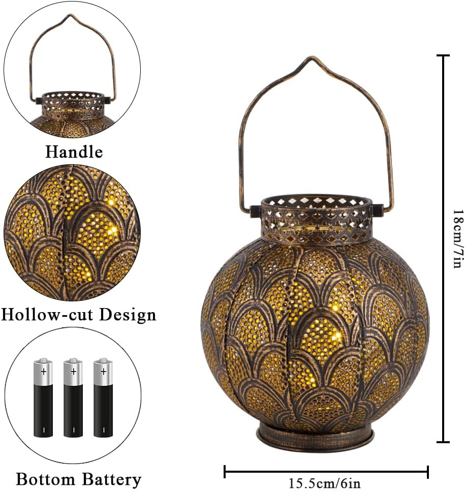 TRIROCKS Set of 2 Metal Moroccan Style Table Lamps, 7 Inch Battery Operated Cordless Lamp with LED Lights, Perfect for Home, Living Room, Parties, Indoor Table Top image number 5