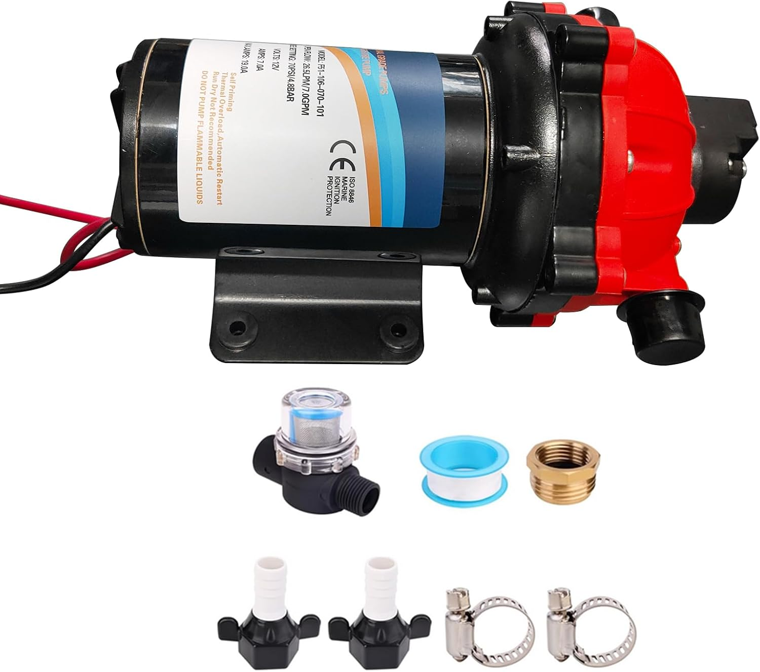 RV Fresh Water Pump 7GPM 70PSI, 12V DC Water Pump, Five Chamber Self-Priming Diaphragm Water Pump with Heavy Duty Pressure Switch and Strainer Replacement for RV, Marine, Yacht, Caravan AKWH image number 6