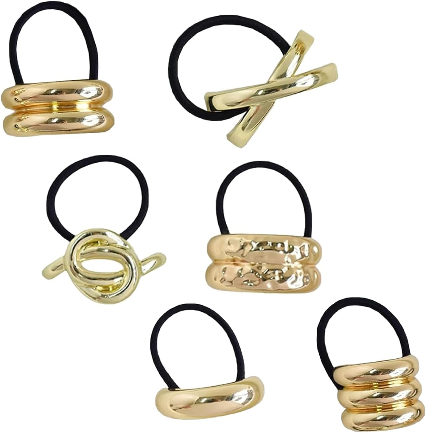 Pack of 6 Hair Bobbles Gold, Metal Hair Bobbles, Gold Hairs Cuff Wrap Hair Ties, Metal Geometric Elastic Hair Ties, Gold Metal Creative Hair Accessories, for Women and Girls