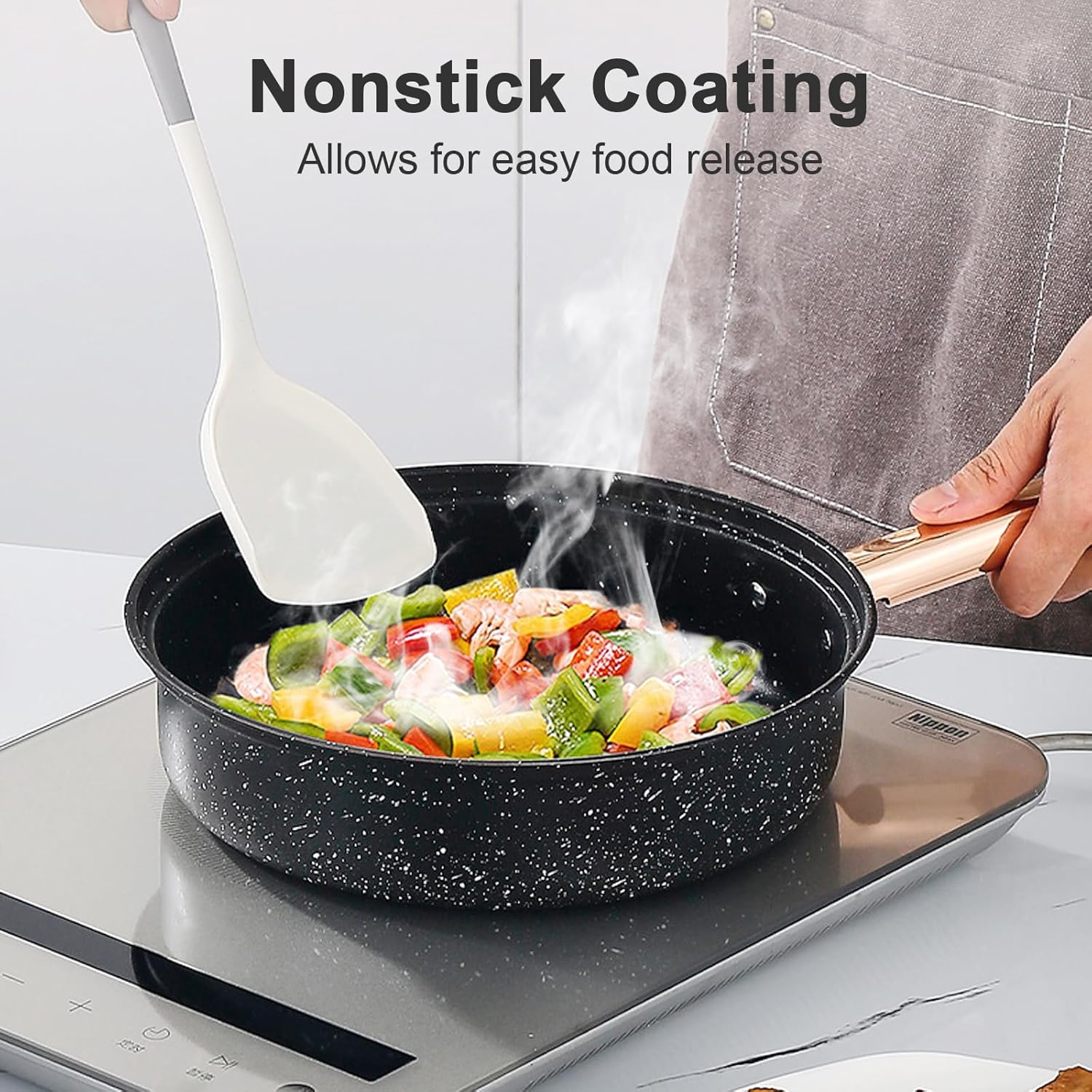 Pots and Pans Set Nonstick, 12 Piece Cookware Sets, Medical Stone Induction Cookware, Non Stick Kitchen Cooking Set for All Stove Tops (PFAS, PFOS, PFOA Free) image number 4