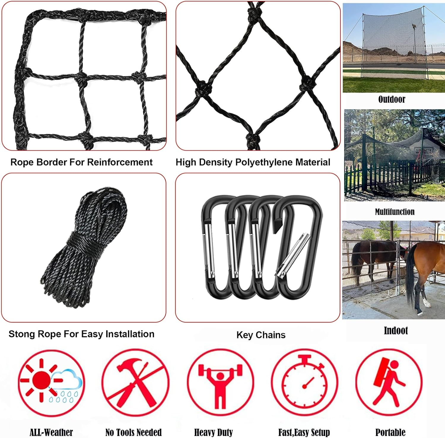 AOLIGEIJS Baseball Softball Backstop Nets,Sports Net,Sports Netting Barrier,Sports Netting for Backyard,Twisted Knotted PE Net image number 1