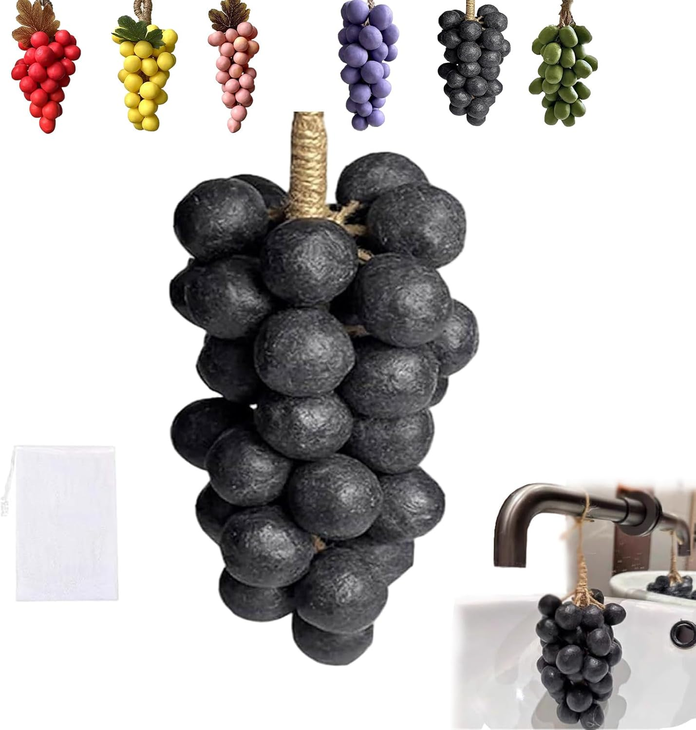 Handmade Grape Cluster Soap on a Rope - Natural Cold Process Bar with Purple Grape Fragrance for Face, Body & Shower, Decorative Bathroom Decor & Gift-Ready Artisan Soap (#5)