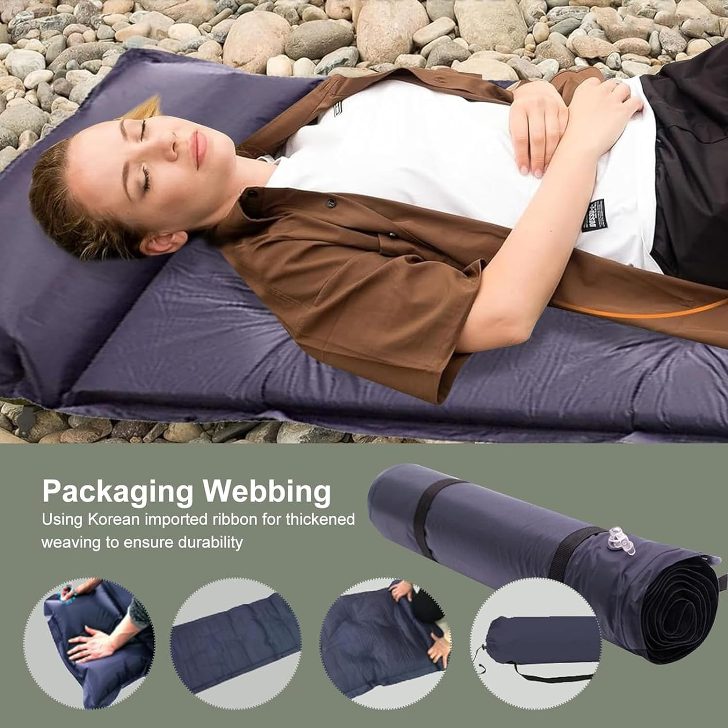 Self Inflating Sleeping Pad, Lightweight Portable Inflatable Camping Lightweight Air Mattress Foam Mattress Sleeping Mat for Tent Camping image number 6