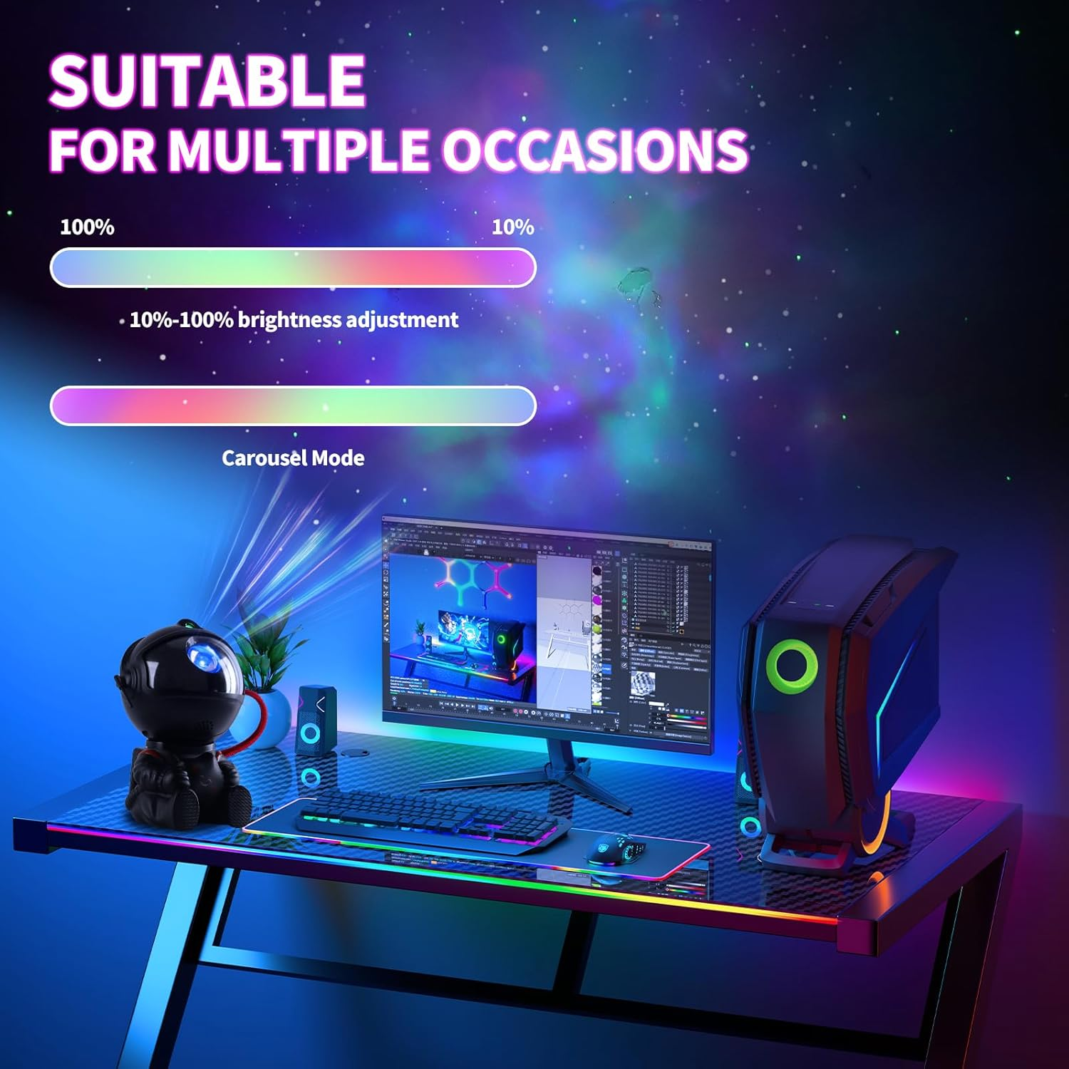 Astronaut Galaxy Star Projector Space Planetarium with 8 Modes Remote, 360&deg; Adjustable Design Night Light for Kids Bedroom Ceiling Party Decor Gift image number 6