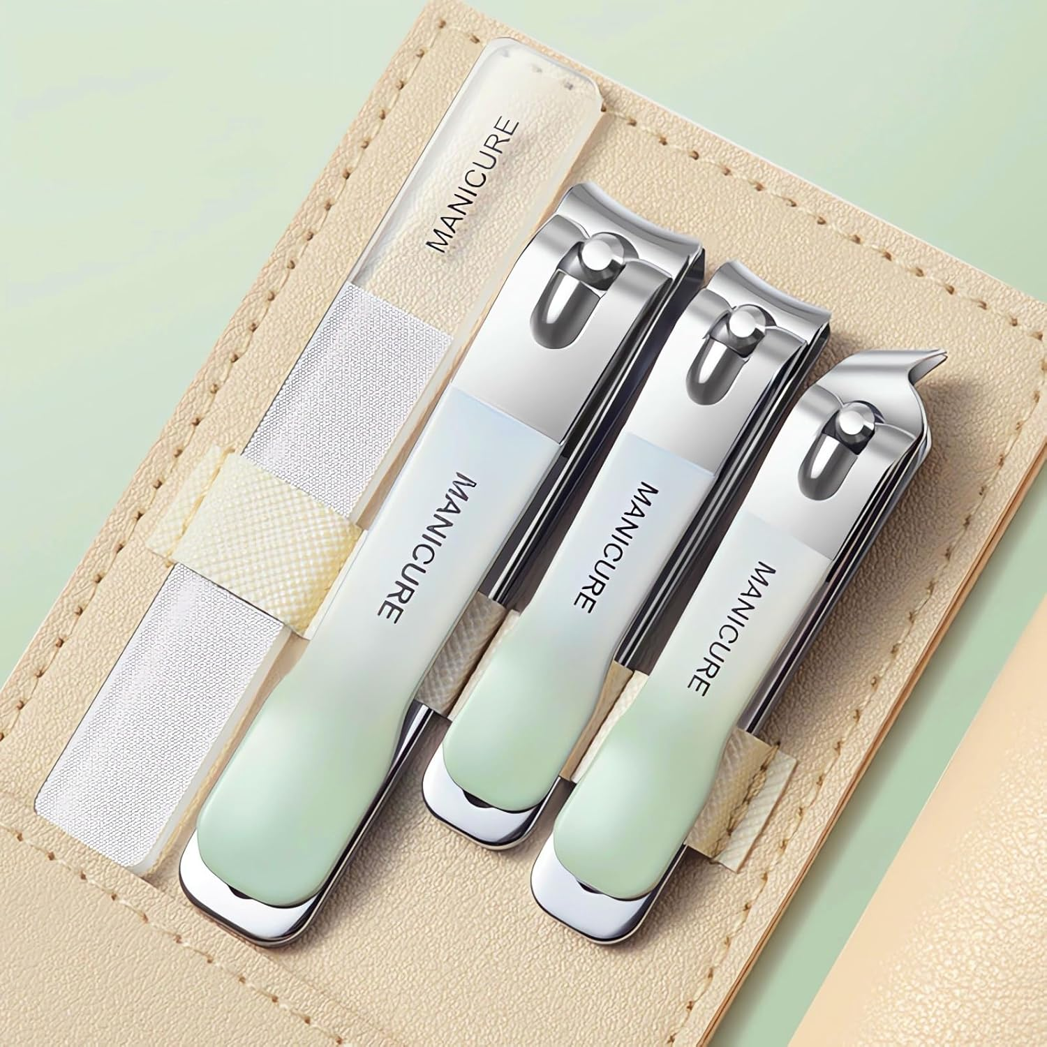 4 Pcs Manicure Set Stainless Steel Nail Clippers, Beauty Tool Portable Set Professional Grooming Kits, Travel Nail Kit for Men and Women (Gradient Pink)