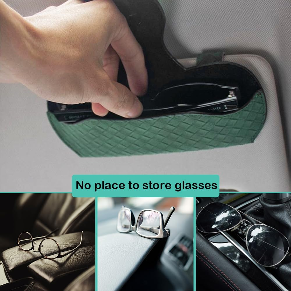 2 Pcs Sunglasses Holder for Car Visor, AIFUDA Eyeglass Holder Organizer Box Leather Glasses Case with Clips for Car Visor Automotive Interior Visor Accessories image number 6