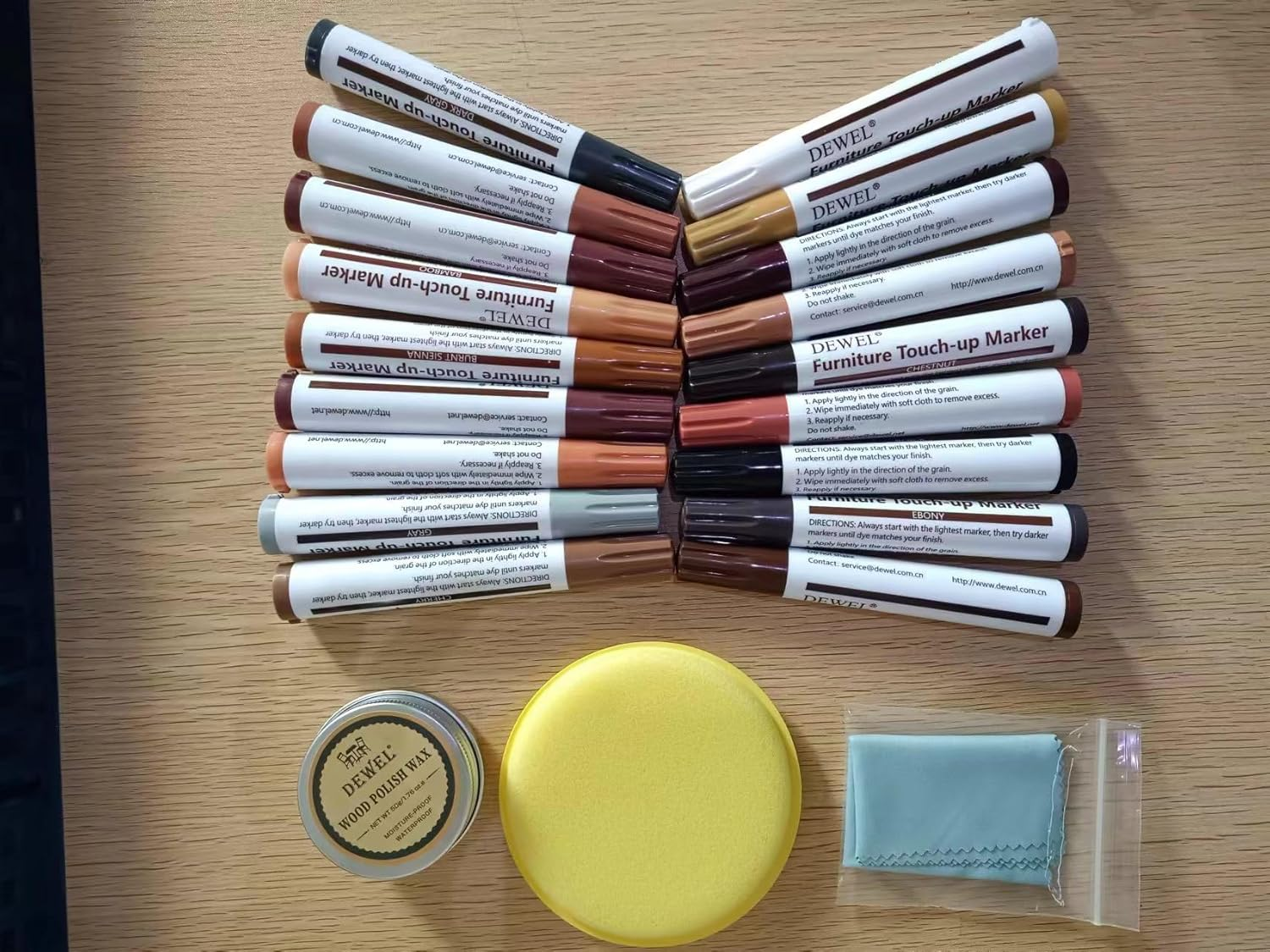 DEWEL Furniture Markers Touch up - 18 Color Wood Markers Repair Kit with Wood Polish Wax, Upgrade Floor Repair Kit, Pens for Scratches, Table, Cabinet, Bedpost image number 5