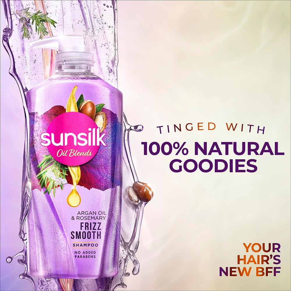 Sunsilk Argan Oil & Rosemary Frizz Smooth Oil Blends Shampoo | for Frizzy Hair | with No Added Parabens | 700 ML image number 3