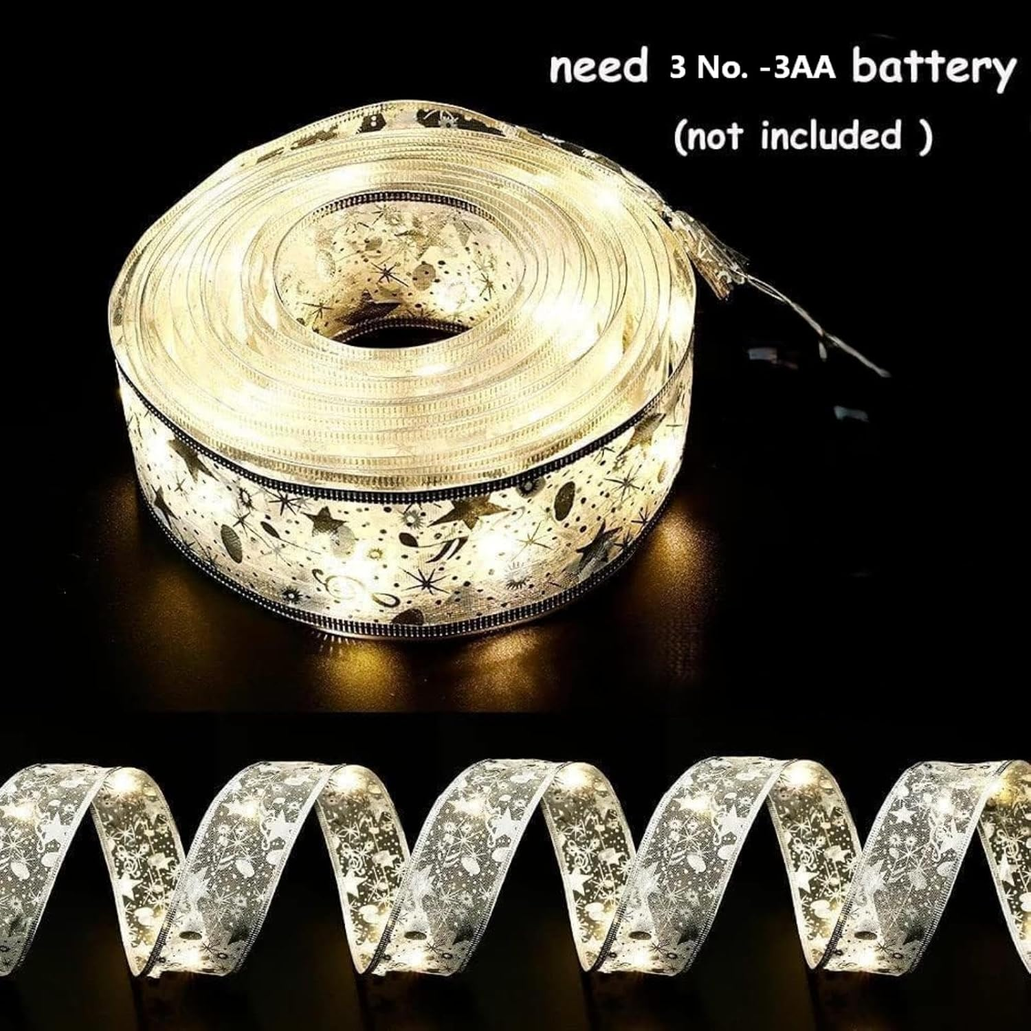 Fairy Ribbon Lights 5M 50 LED Warm White Christmas Ribbon Fairy Lights with Flash DIY Festive Decor for Aussie Homes & Xmas Gifts - 3 AA Batteries Operated（Not Included） image number 5