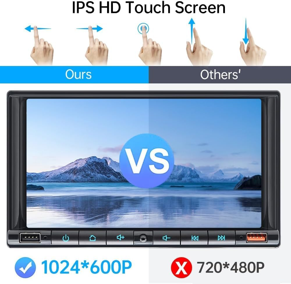 7" Wireless Double 2 Din Car Stereo Apple Carplay Radio Screen for Car Audio Receivers, Bluetooth Car Play Android Auto Touchscreen Head Unit,Rca Outputs, Backup Camera, SWC, FM/AM image number 2