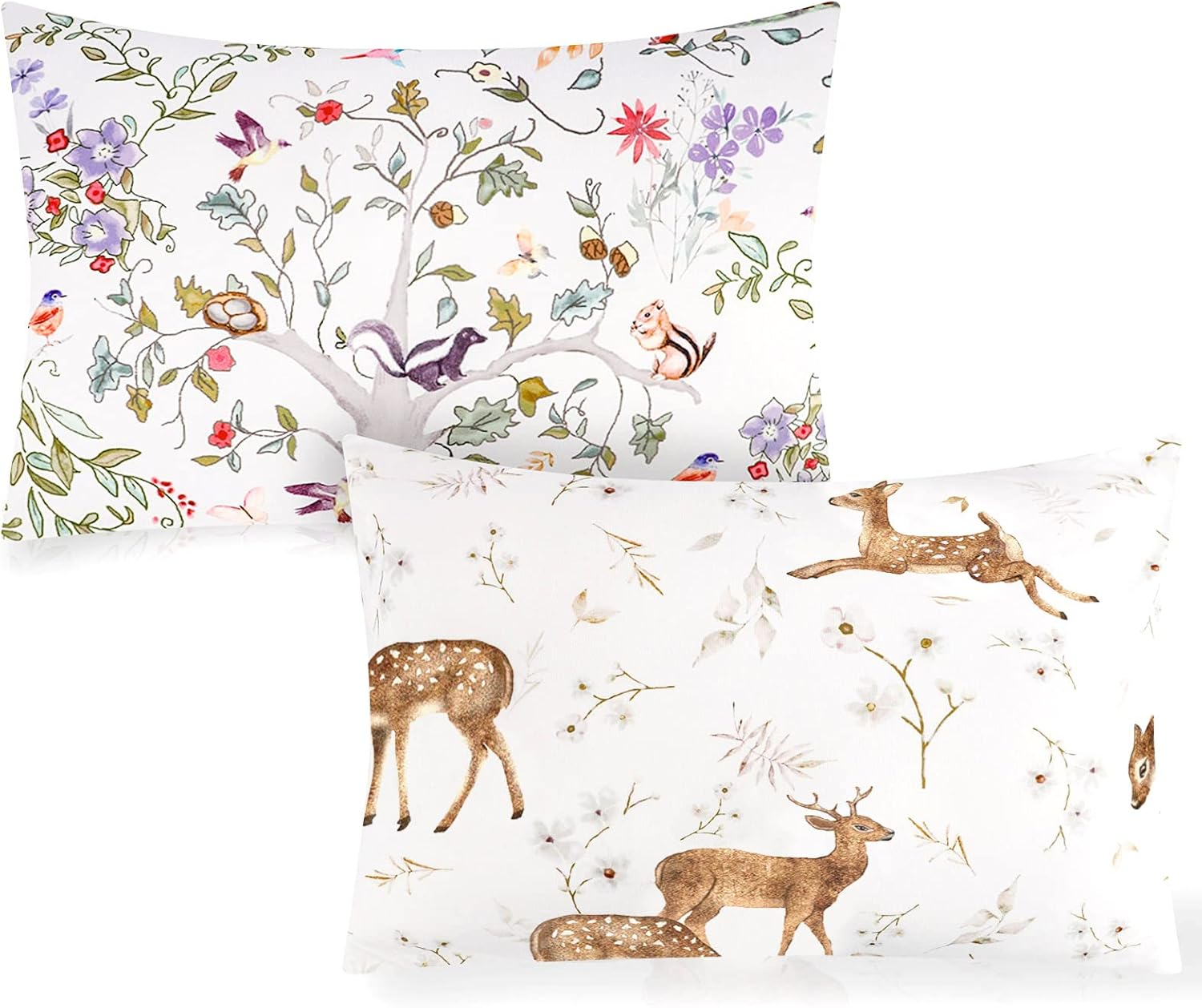 CARUILI 2 Pack Toddler Pillowcases Fit 14 X19, 14 X 20 Iches Kids Pillow, Soft & Breathable Small Pillow Cases for Kids Boys Girls, Envelope Closure Travel Pillow Cover, Woodland Animal