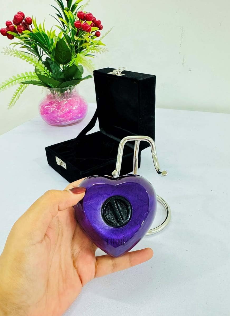 Purple Heart Cremation Urn - Small Keepsake with Box & Stand - Mini Heart Shaped Memorial Urn to Honor Your Loved One