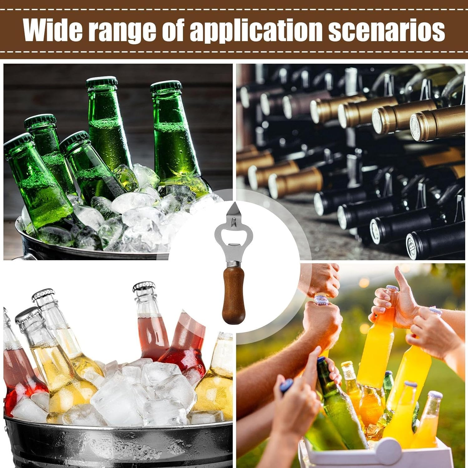 Beer Bottle Opener | Wooden Handle Bottle and Can Opener Manual - Beer Bottle Accessories, Multifunctional Beer Can Opener Tool for Family Gatherings image number 2