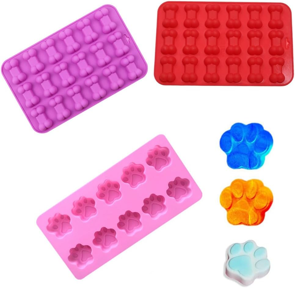 Cuicanfla 3 Pcs Silicone Ice Molds Trays with Puppy Dog Paw and Bone Shape, Non-Stick Silicone Candy Molds, Reusable Bakeware Maker for Baking Chocolate Candy, Oven Microwave Freezer Dishwasher Safe image number 4