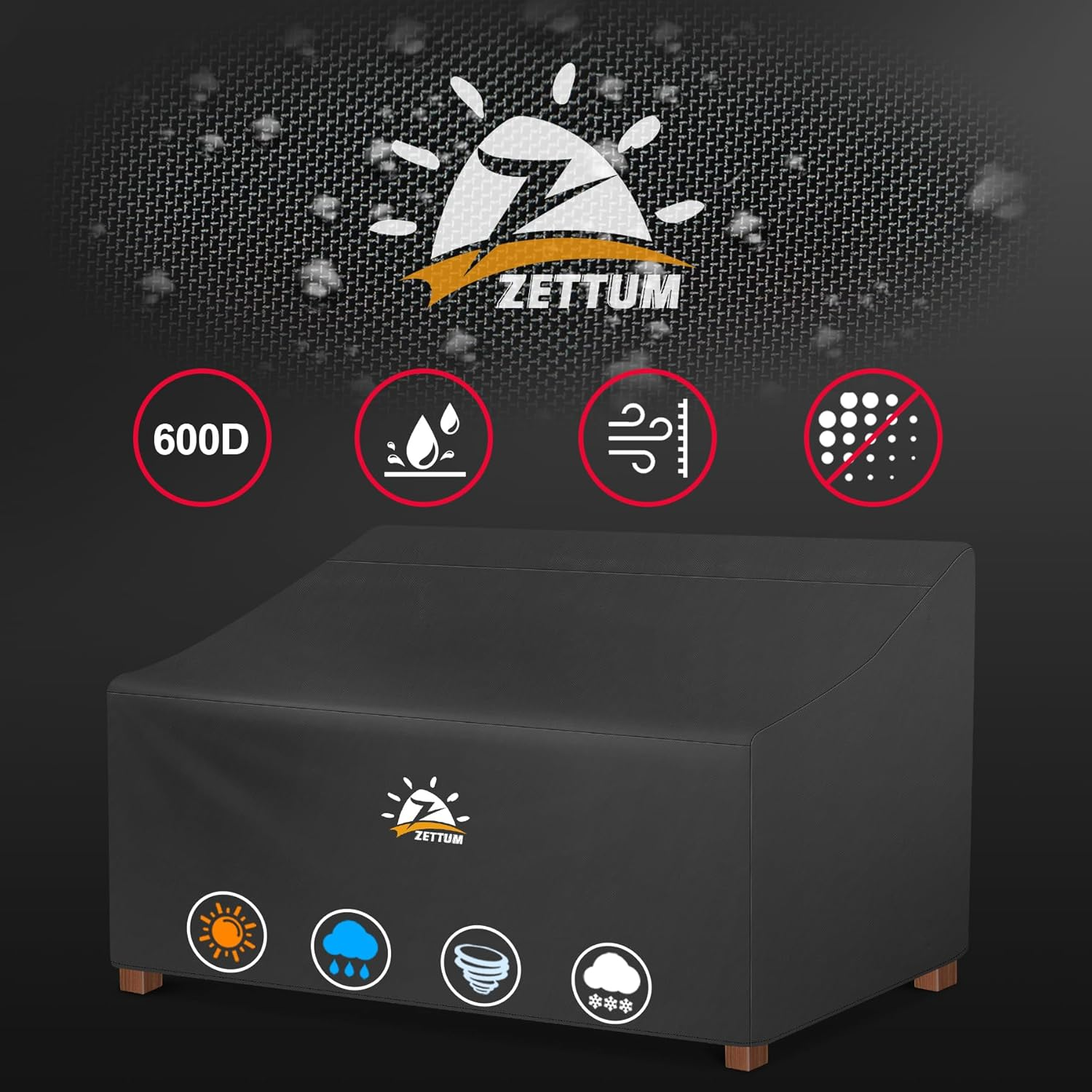 Zettum Patio Loveseat Cover - 600D Outdoor Loveseat Cover 2-Seater Sofa Cover Waterproof & Heavy Duty, Lawn Bench Furniture Covers for Outdoor Seating - 210 X 113 X 88 CM image number 3