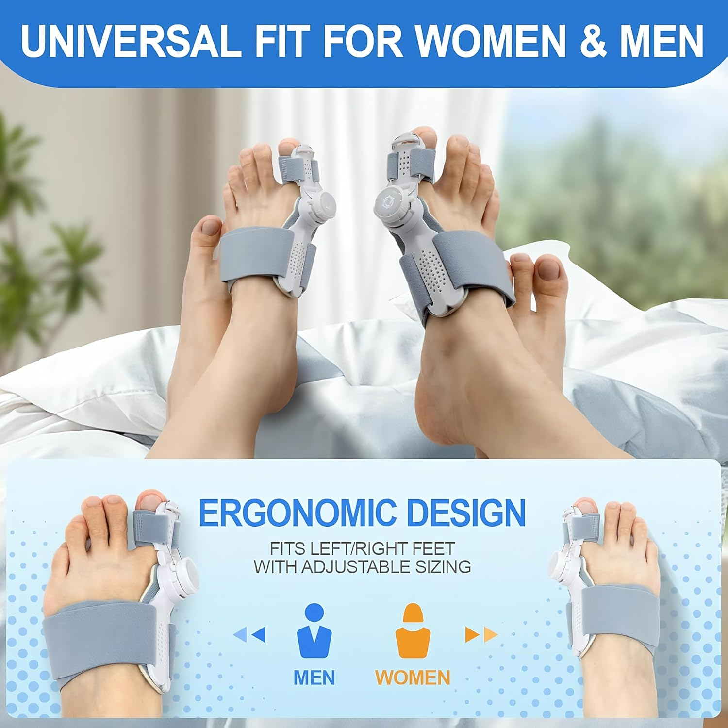 Bunion Corrector with Adjustable Toe Separators, Foot Brace for Women and Men (Gray) image number 4