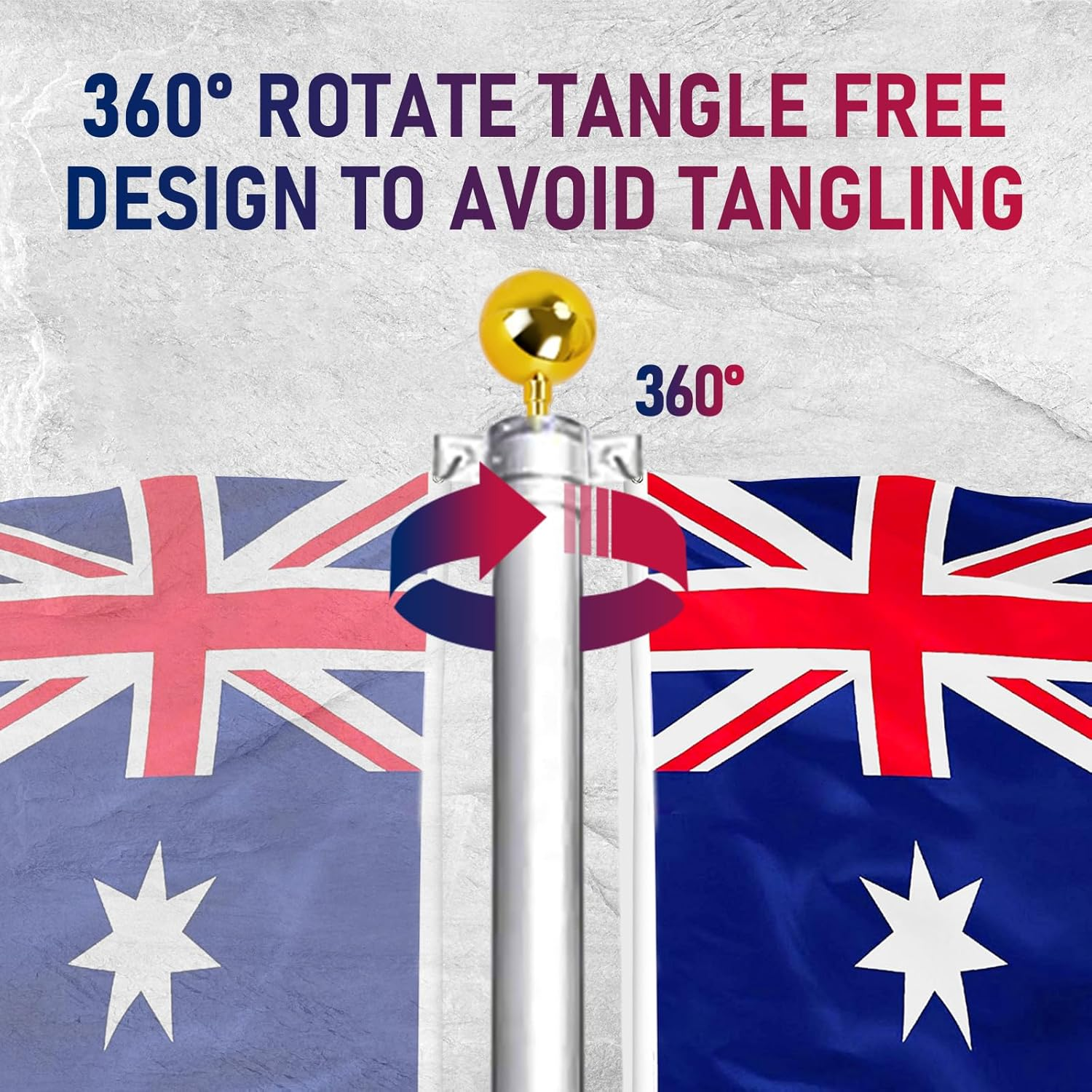 The 6.1M Telescopic Flag Pole Kit, Heavy Duty Aluminum Telescoping Flagpole Kit Fly 2 Flags, Outdoor in Ground Flagpole with 3X5 AU Flag & Gold Ball Top for Residential or Commercial, Silver image number 1