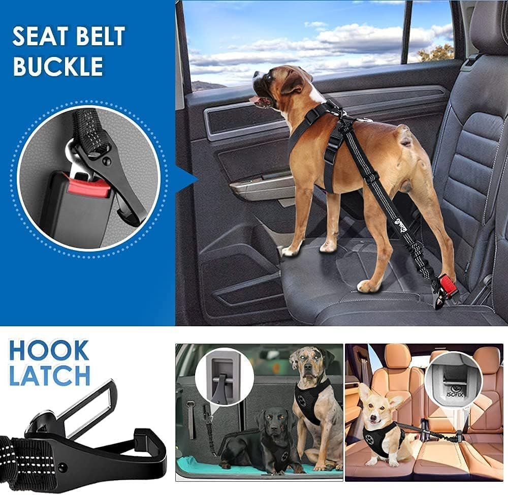 Dog Belt for Car, Seat Belt Dog Car, Seat Belt for Car, Adjustable Long and Short, Seat Belt with Rear Absorption for All Dog Breeds and Car Types (Pack of 2) image number 5