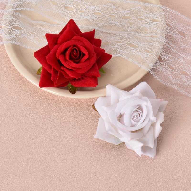 Elegant Floral Hair Accessories for Women Rose Hair Clip with Duckbill Hairpins Perfect Hairclips for Bridesmaids Flower Girls Weddings Birthday Parties Hair Accessory Red & White image number 2