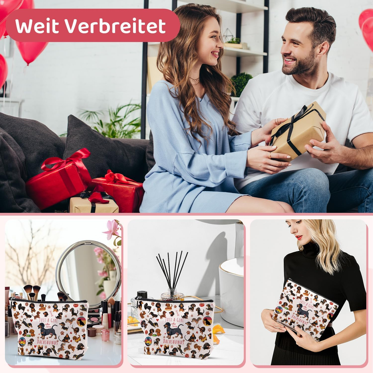 Cosmetic Bag for Girls Beautiful Dachshund Makeup Bag with Zip for Girlfriend Dachshund Gifts for Animal Lovers Portable Toiletry Bag Women for Travel Everyday Life (B) image number 5