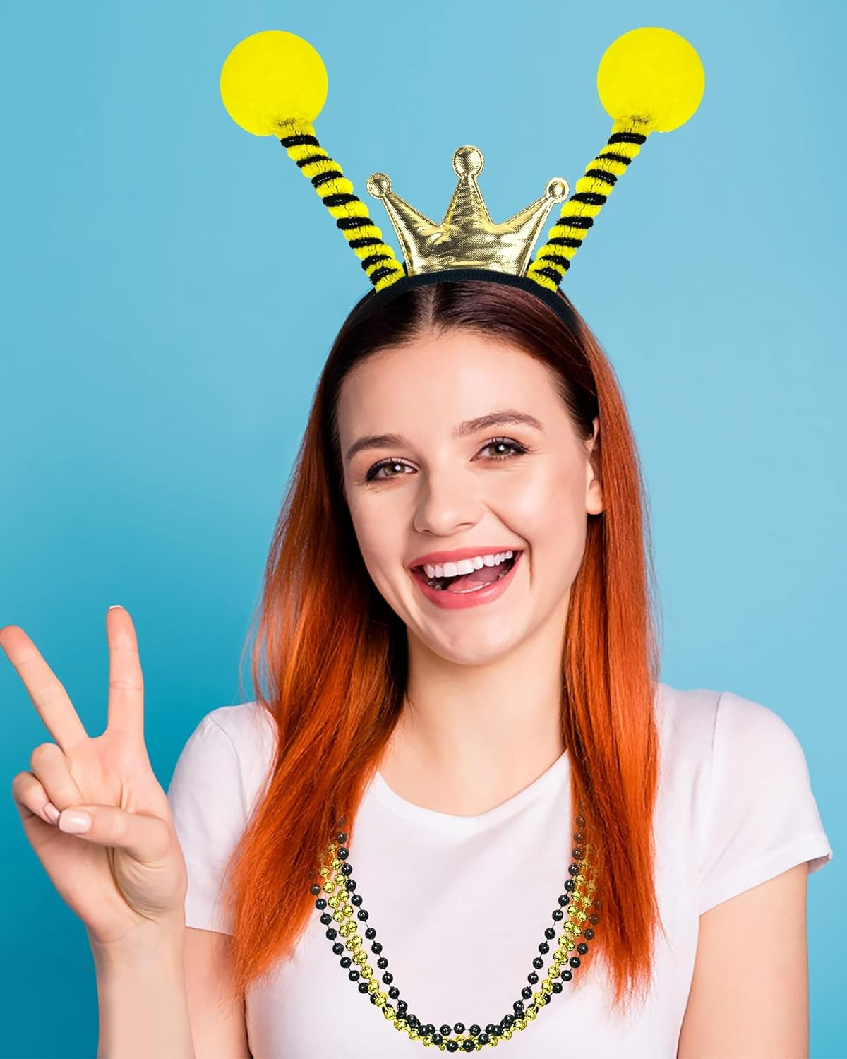 AUTOWT Adult Halloween Bee Costume Set, 5 PCS Queen Bee Dress up Accessories Kit for Women with Fancy Tutu Skirt Striped Leg Warmers Antenna Headband Gloves Glasses for Party Carnival Fun Cosplay image number 1